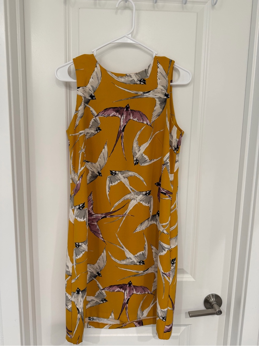 Ann Taylor Mustard Bird-Print Sleeveless Shift Dress